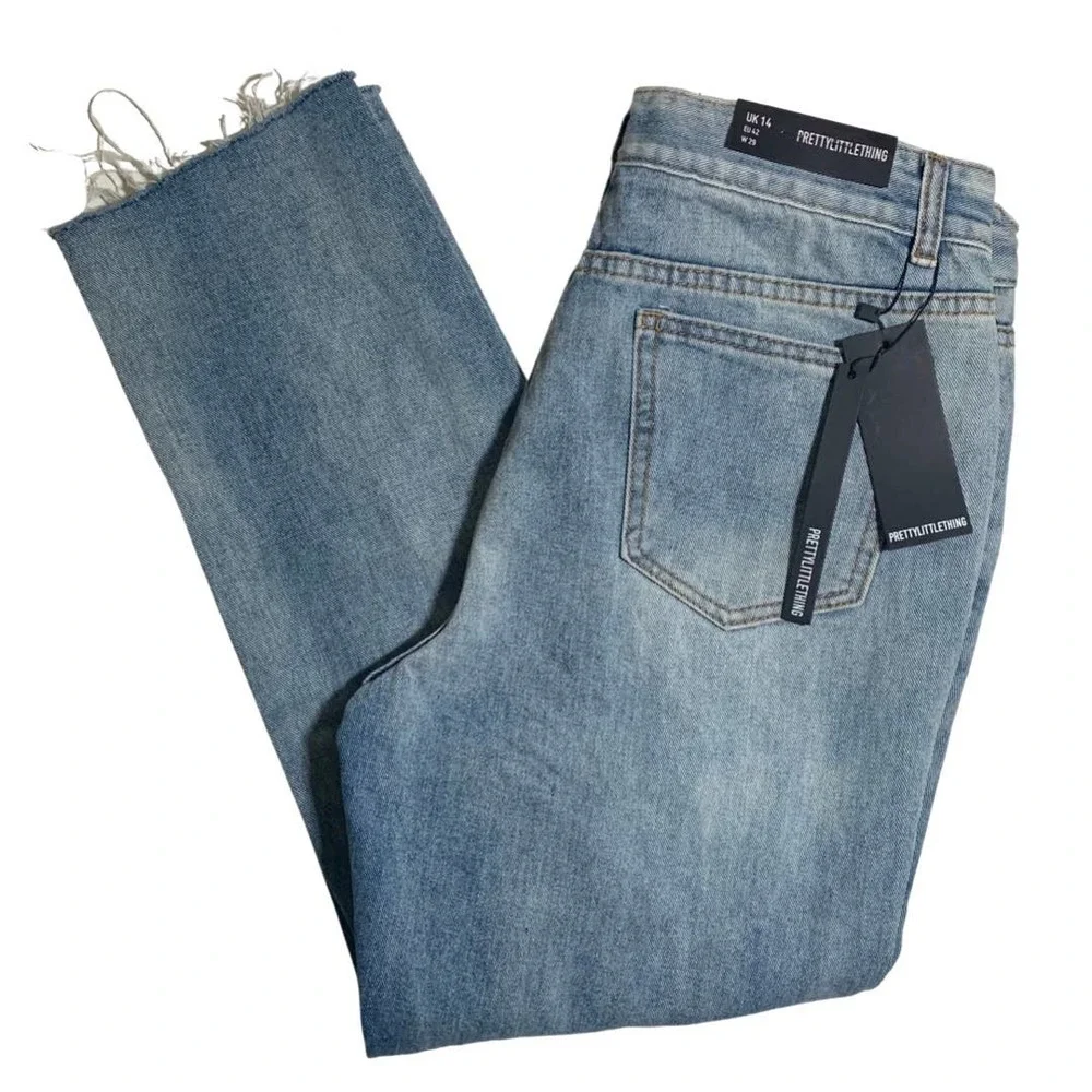 PrettyLittleThing | Women | Light Wash Extreme Distressed Mom Jeans | Size 29